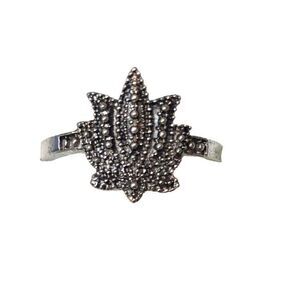 Marcasite lotus flower silver ring